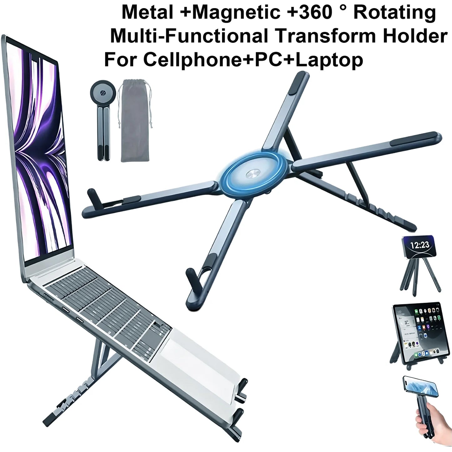Portable Magnetic Phone Stand - 360 Degree Adjustable Mount for Desk & Travel